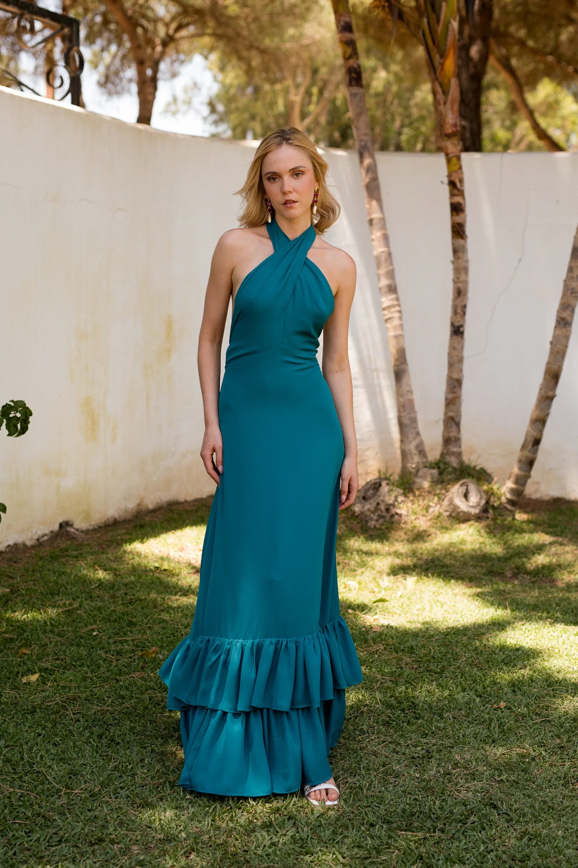 RAQUEL Green Halter Neck Wedding Guest Dress RAQUEL Green Halter Neck Wedding Guest Dress