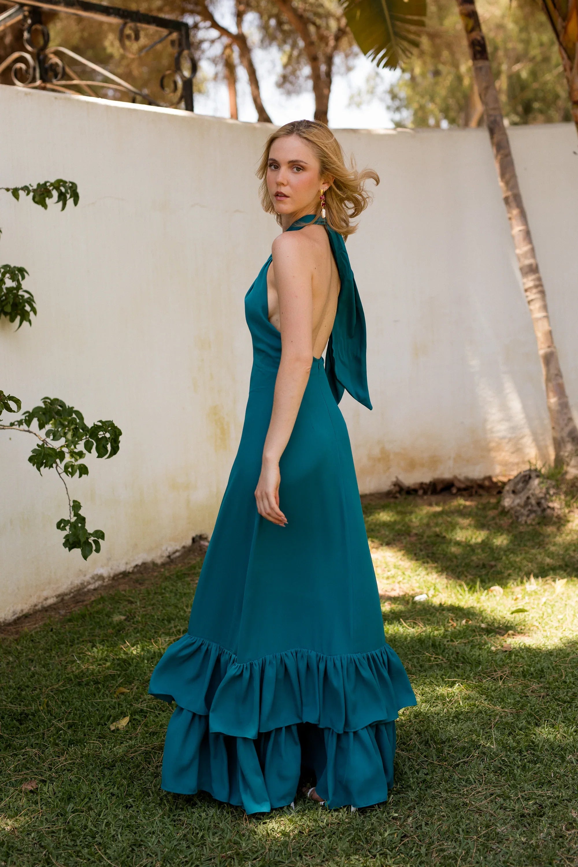 green halter neck wedding guest dress RAQUEL Green Halter Neck Wedding Guest Dress