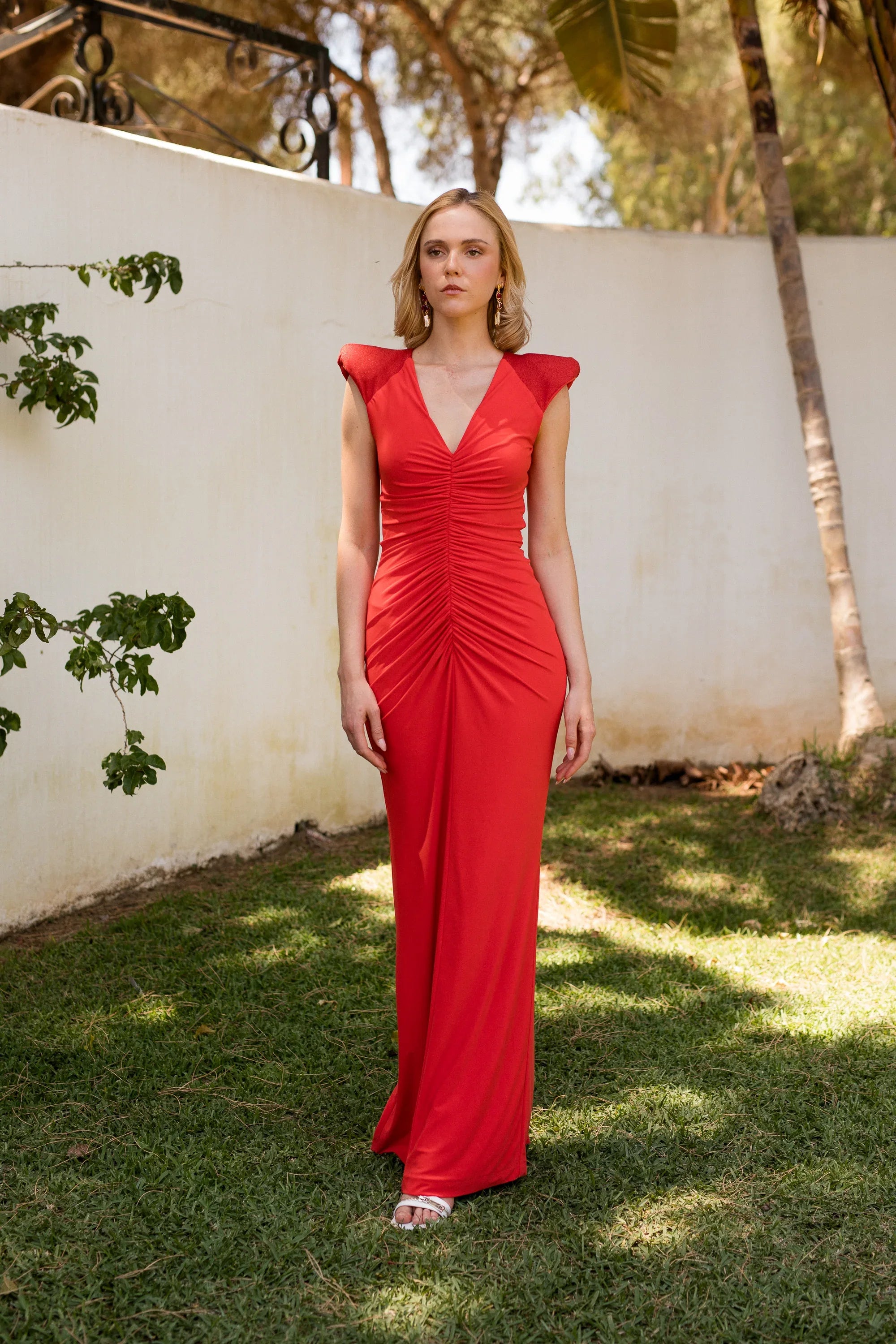 coral wedding guest dress Claudia Coral Backless Wedding Guest Dress 36