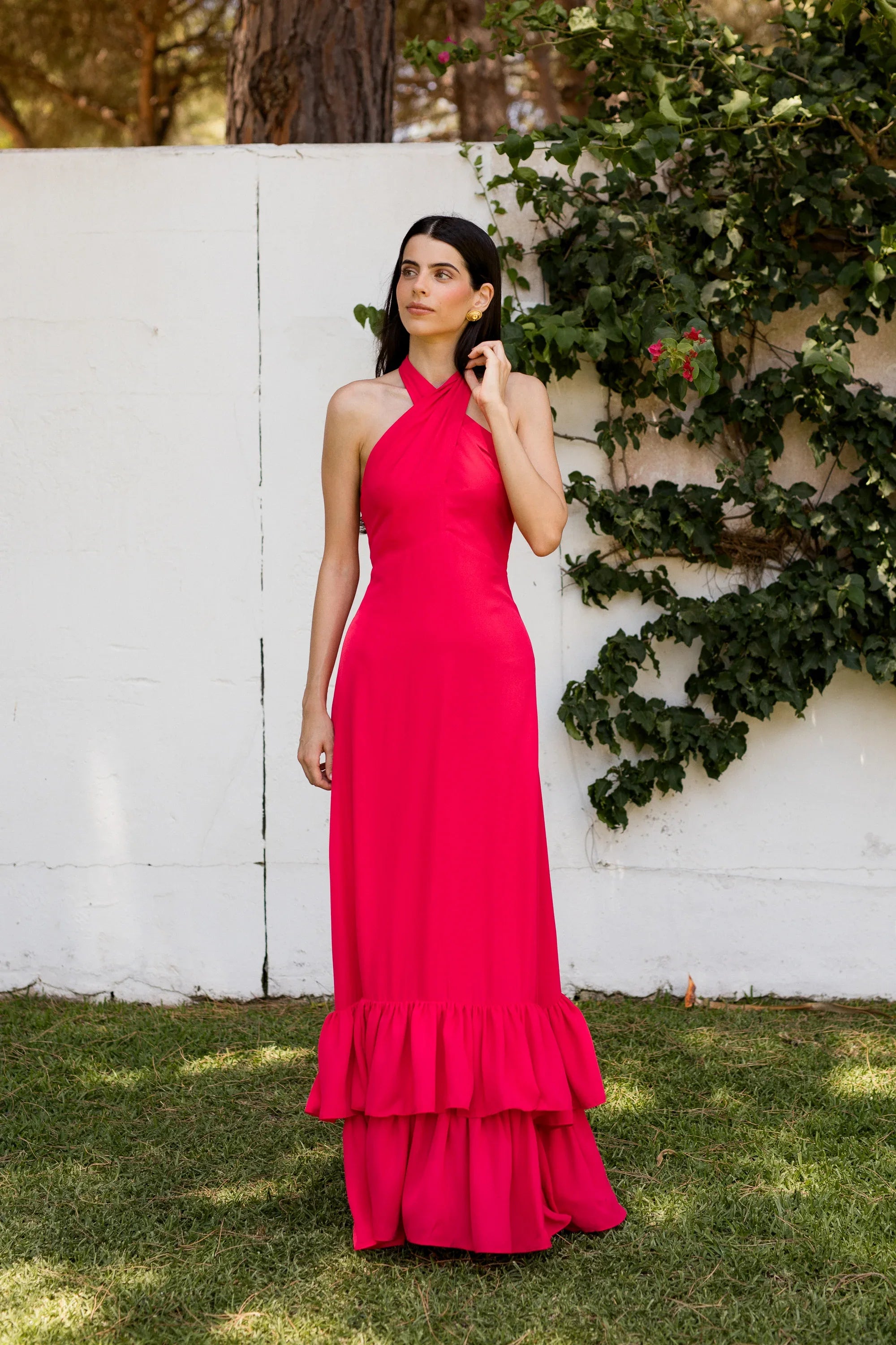 halter neck wedding guest dress Sparkly High-Low Ruffle line and bodycon dresses Halter Neck Sheath Black Wedding