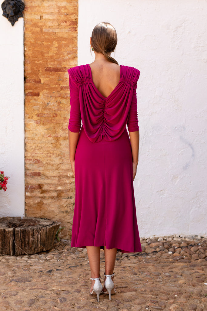 Vestido invitada boda de punto morado midi para eventos especiales