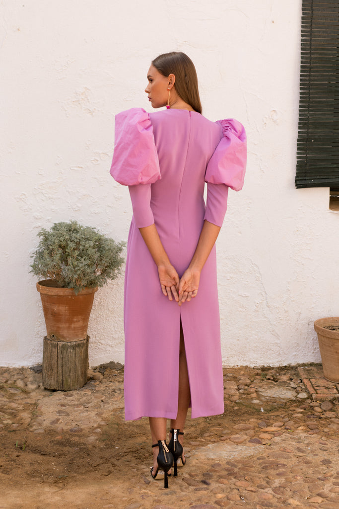 Vestido midi con mangas abullonadas para eventos